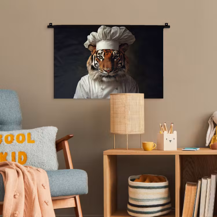 Tijger - Kokskleding - Bruin Wandkleed katoen klein -wsfeer4_kind