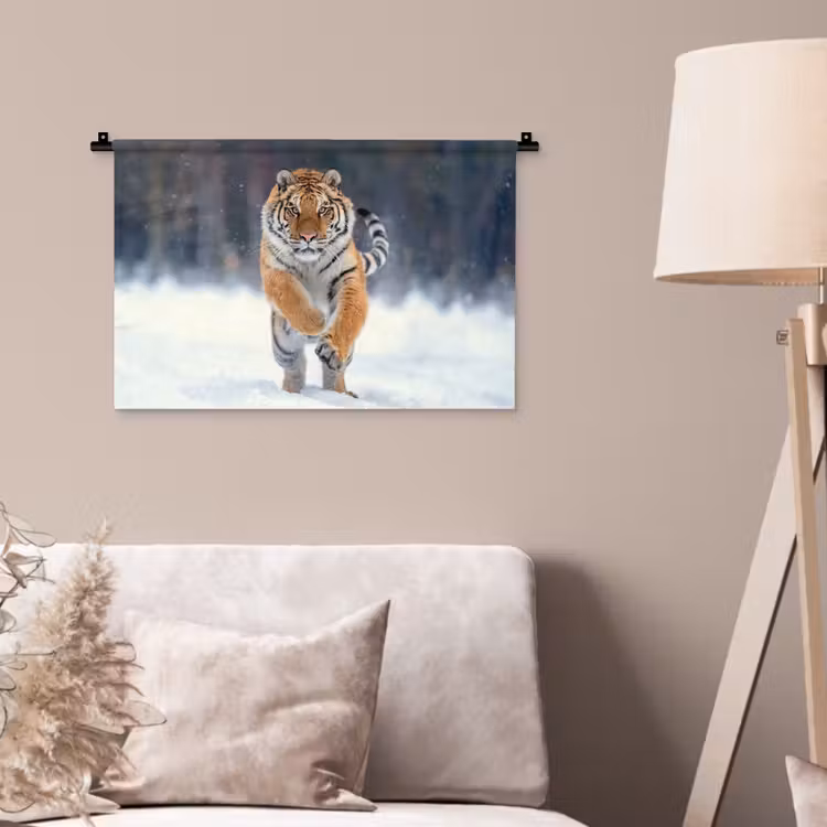 Tijger - Landschap - Sneeuw - Winter - Dieren Wandkleed katoen klein -sfeer4