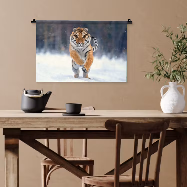 Tijger - Landschap - Sneeuw - Winter - Dieren Wandkleed katoen klein -sfeer6