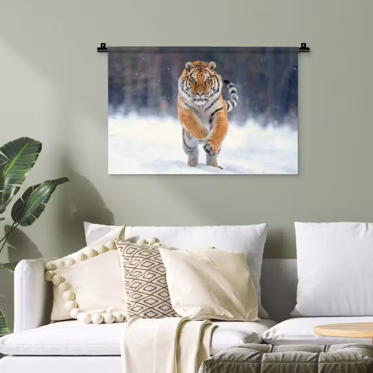 Tijger - Landschap - Sneeuw - Winter - Dieren Wandkleed katoen klein -sfeer7