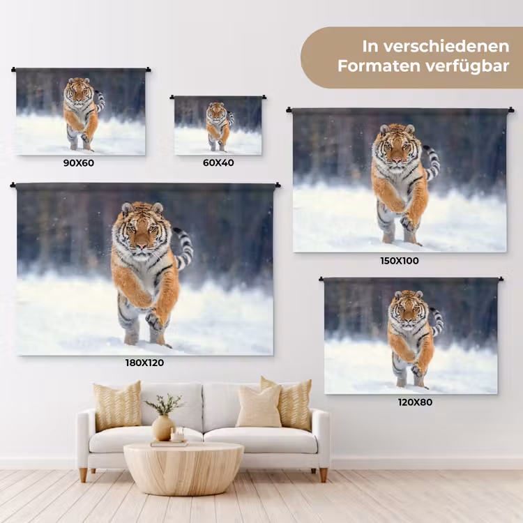 Tijger - Landschap - Sneeuw - Winter - Dieren Wandkleed katoen klein -tsfeer8_DE