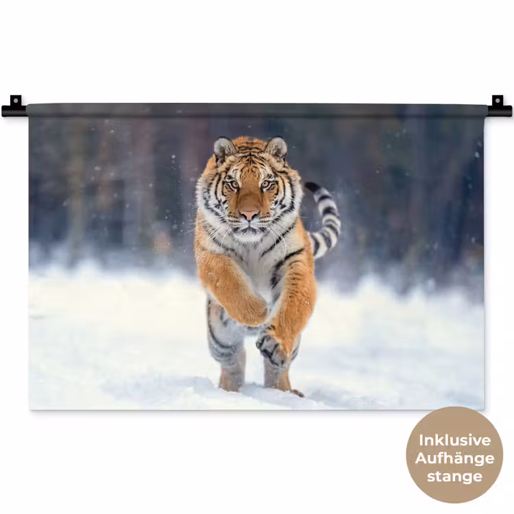 Tijger - Landschap - Sneeuw - Winter - Dieren Wandkleed katoen klein -t3d_DE