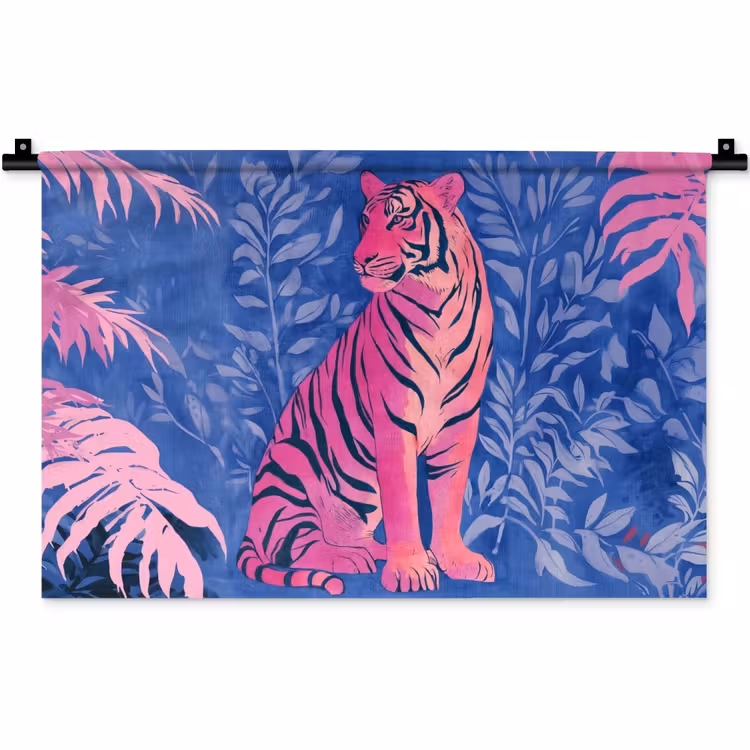 Tijger - Roze - Bladeren - Jungle Wandkleed katoen klein -zz3d