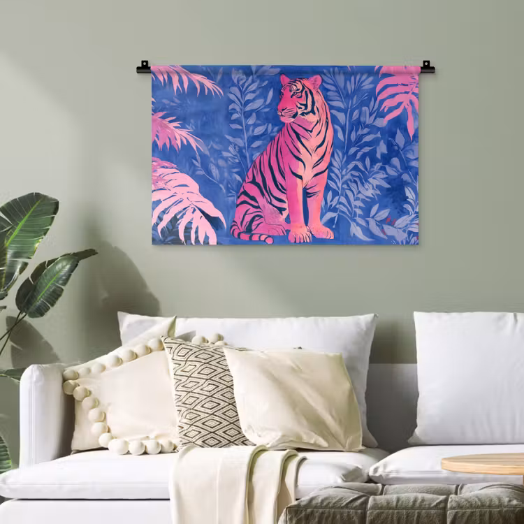 Tijger - Roze - Bladeren - Jungle Wandkleed katoen klein -sfeer7
