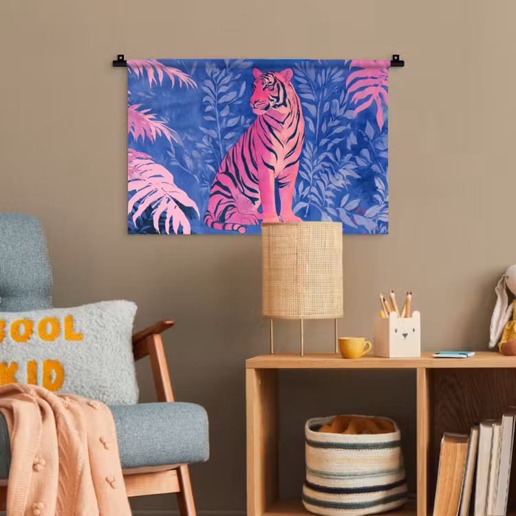 Tijger - Roze - Bladeren - Jungle Wandkleed katoen klein -wsfeer4_kind