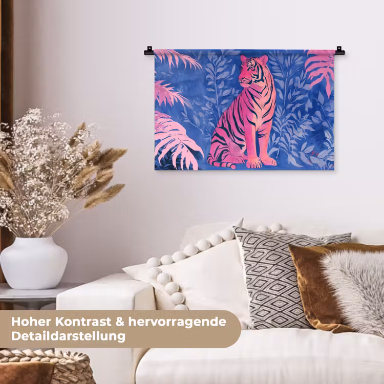 Tijger - Roze - Bladeren - Jungle Wandkleed katoen klein -tsfeer1_DE