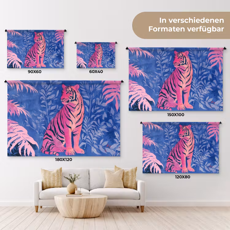 Tijger - Roze - Bladeren - Jungle Wandkleed katoen klein -tsfeer8_DE