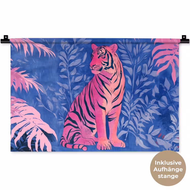 Tijger - Roze - Bladeren - Jungle Wandkleed katoen klein -t3d_DE