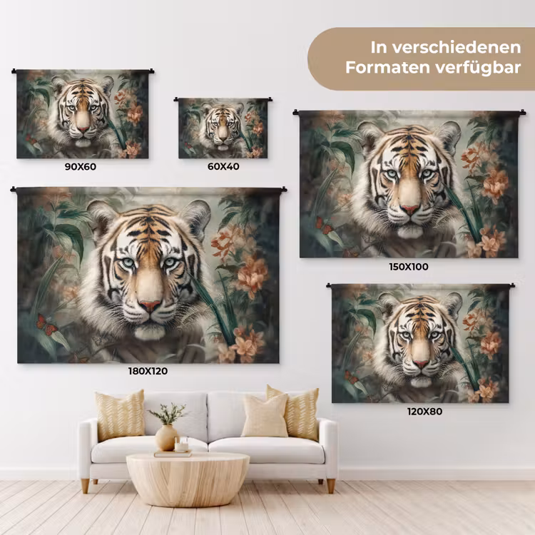 Tijger - Vlinders - Dieren - Jungle - Bloemen Wandkleed katoen klein -tsfeer8_DE