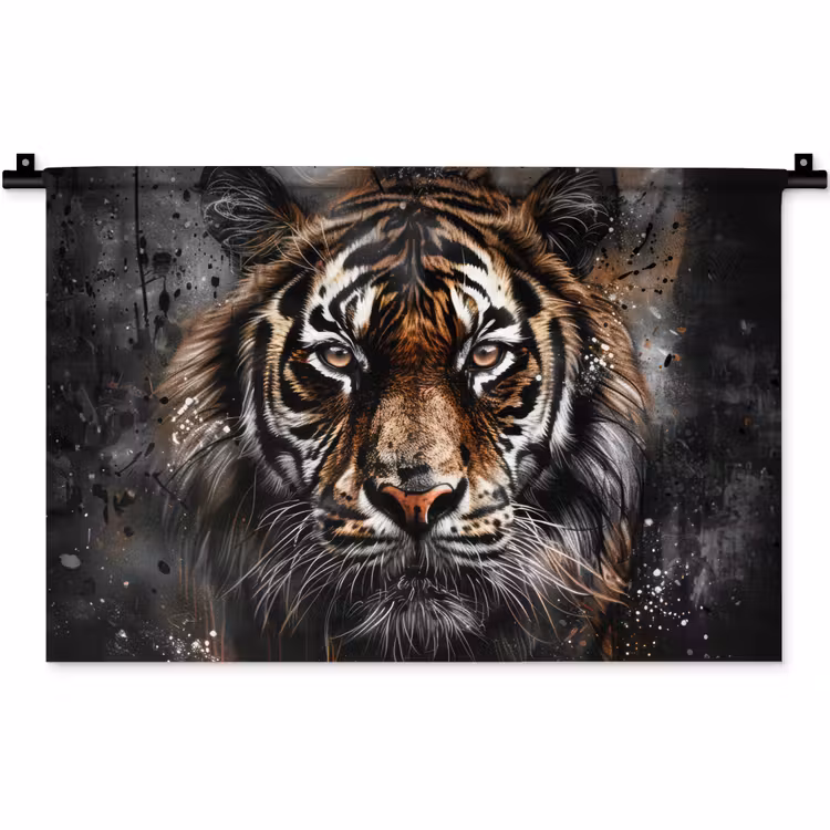 Tijger - Dieren - Portret - Luxe - Zwart Wandkleed katoen klein -zz3d