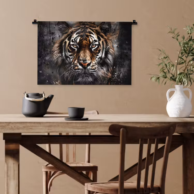 Tijger - Dieren - Portret - Luxe - Zwart Wandkleed katoen klein -sfeer6