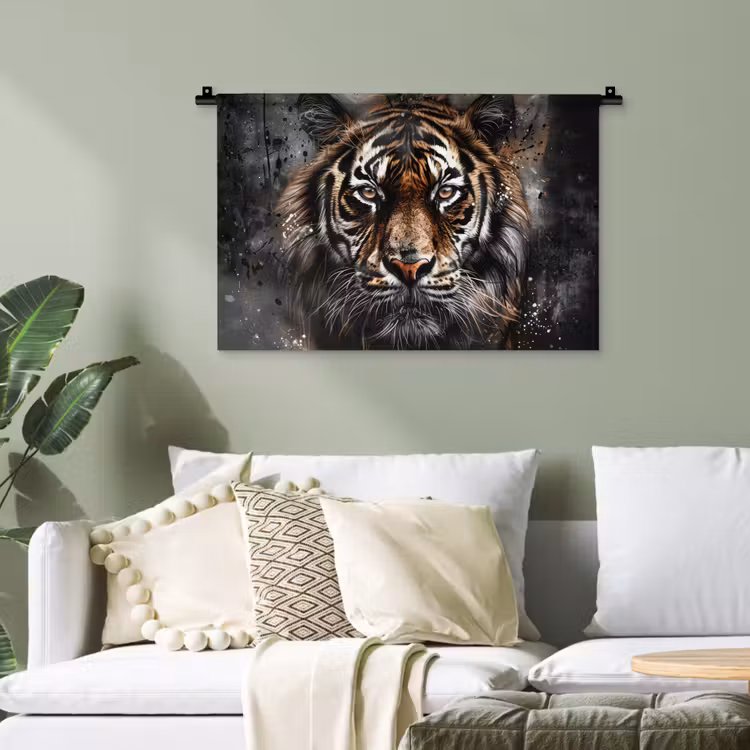 Tijger - Dieren - Portret - Luxe - Zwart Wandkleed katoen klein -sfeer7