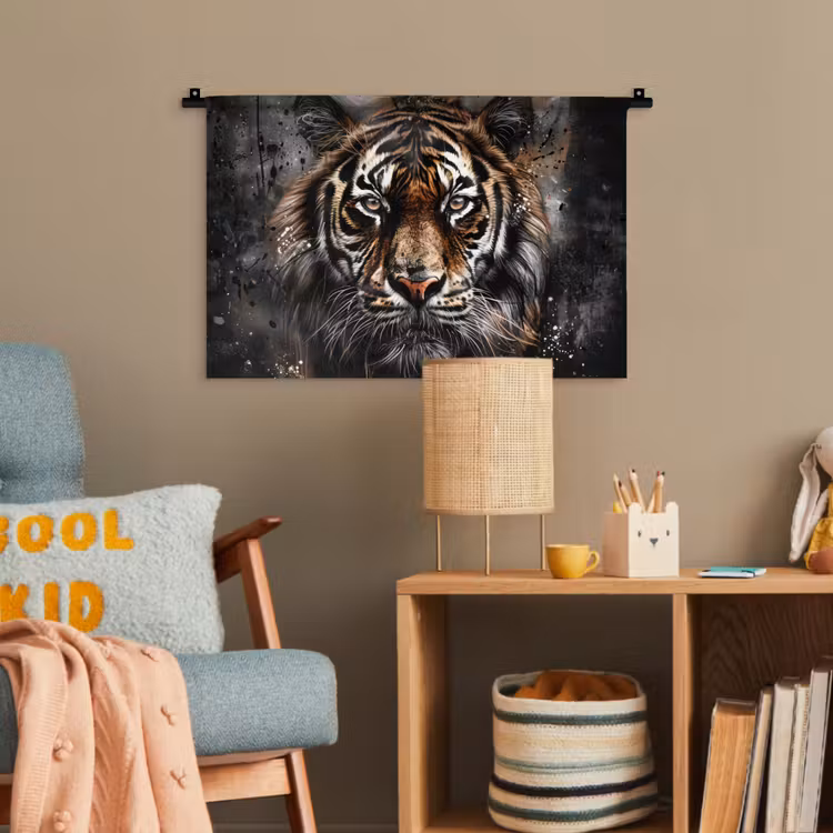 Tijger - Dieren - Portret - Luxe - Zwart Wandkleed katoen klein -wsfeer4_kind