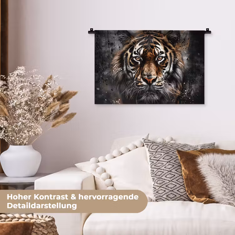 Tijger - Dieren - Portret - Luxe - Zwart Wandkleed katoen klein -tsfeer1_DE
