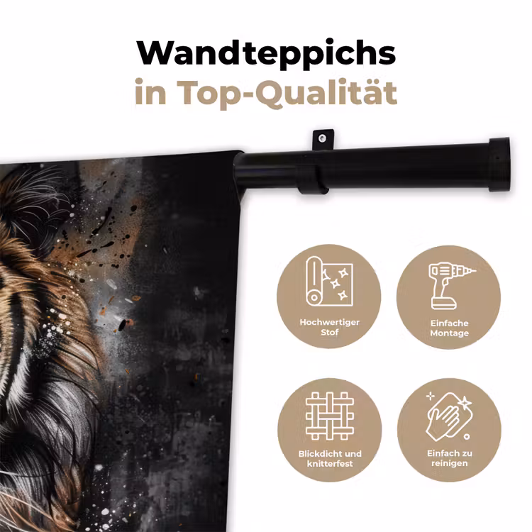 Tijger - Dieren - Portret - Luxe - Zwart Wandkleed katoen klein -tsfeer2_DE