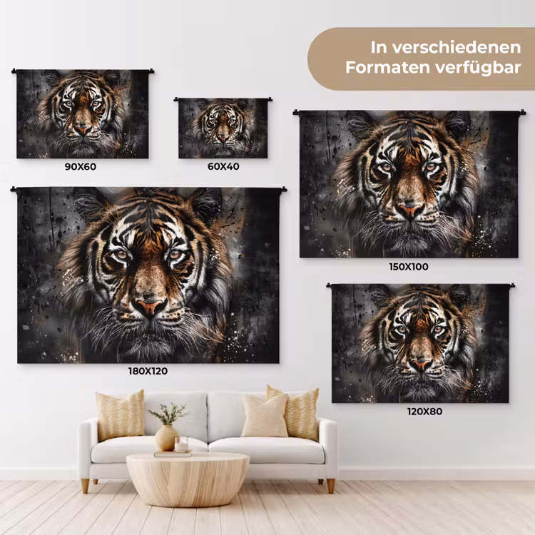 Tijger - Dieren - Portret - Luxe - Zwart Wandkleed katoen klein -tsfeer8_DE