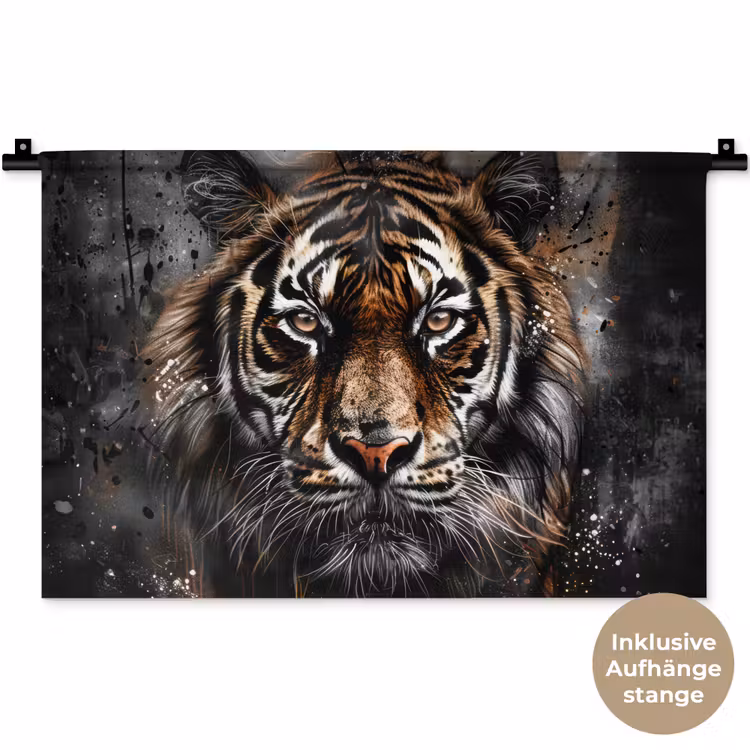 Tijger - Dieren - Portret - Luxe - Zwart Wandkleed katoen klein -t3d_DE