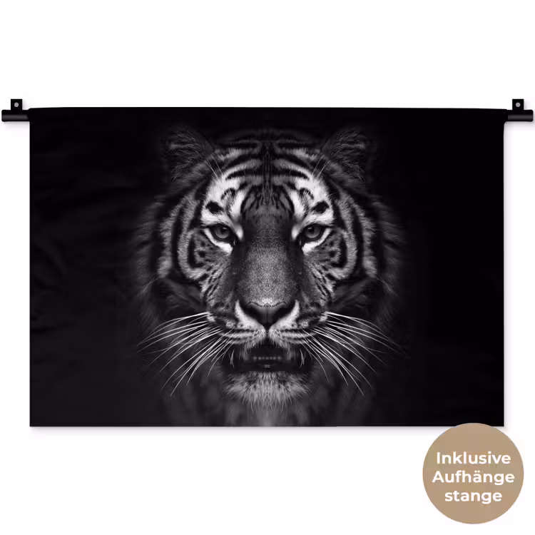 Tijger - Dieren - Zwart - Wit - Portret - Wild Wandkleed katoen klein -t3d_DE