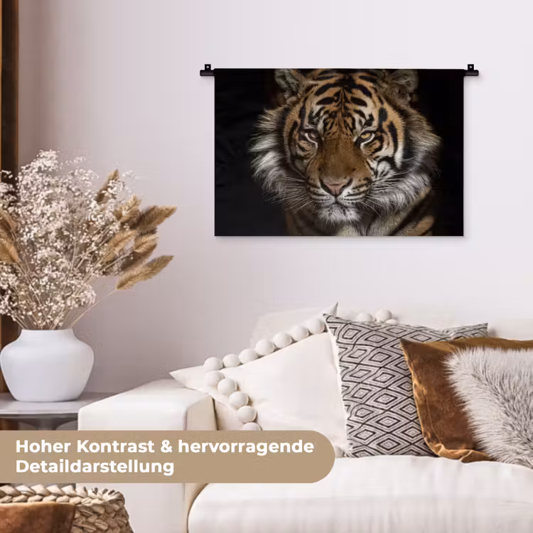 Tijger - Wilde dieren - Portret Wandkleed katoen klein -tsfeer1_DE