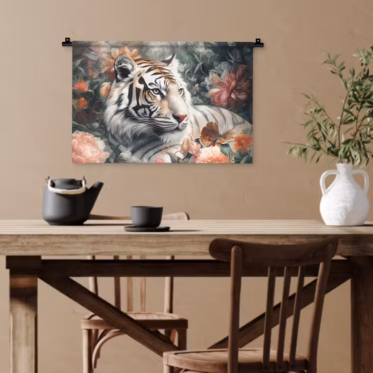 Tijger - Wilde dieren - Bloemen - Jungle Wandkleed katoen klein -sfeer6