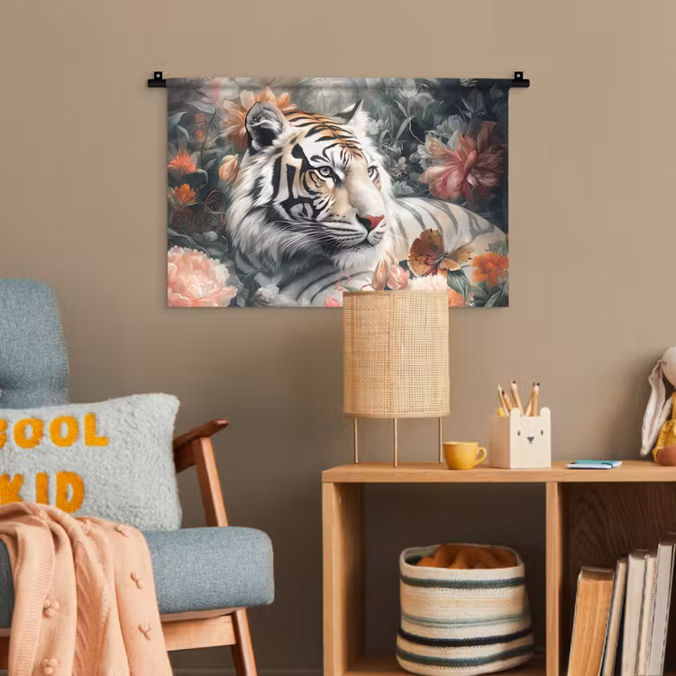 Tijger - Wilde dieren - Bloemen - Jungle Wandkleed katoen klein -wsfeer4_kind