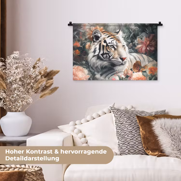 Tijger - Wilde dieren - Bloemen - Jungle Wandkleed katoen klein -tsfeer1_DE