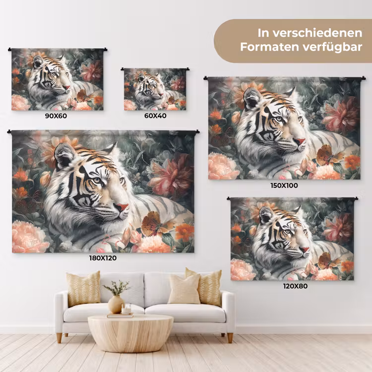 Tijger - Wilde dieren - Bloemen - Jungle Wandkleed katoen klein -tsfeer8_DE