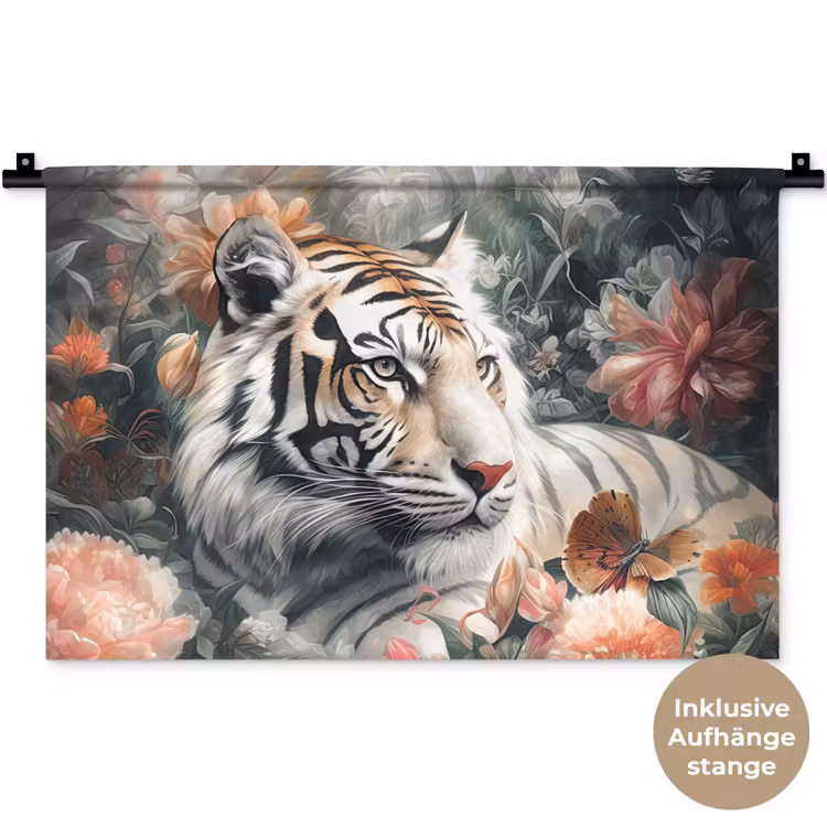 Tijger - Wilde dieren - Bloemen - Jungle Wandkleed katoen klein -t3d_DE