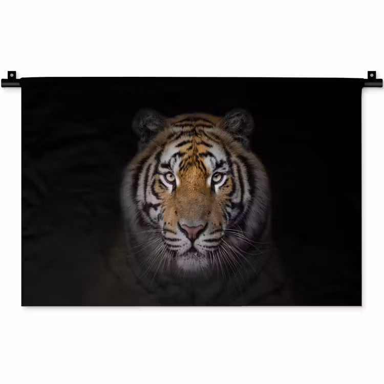 Tijger - Wilde dieren - Portret - Zwart - Dieren Wandkleed katoen klein -zz3d