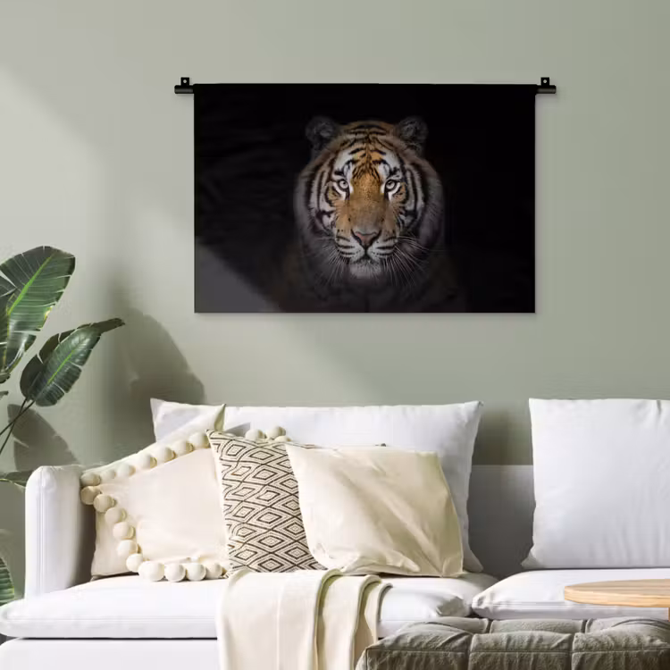 Tijger - Wilde dieren - Portret - Zwart - Dieren Wandkleed katoen klein -sfeer7