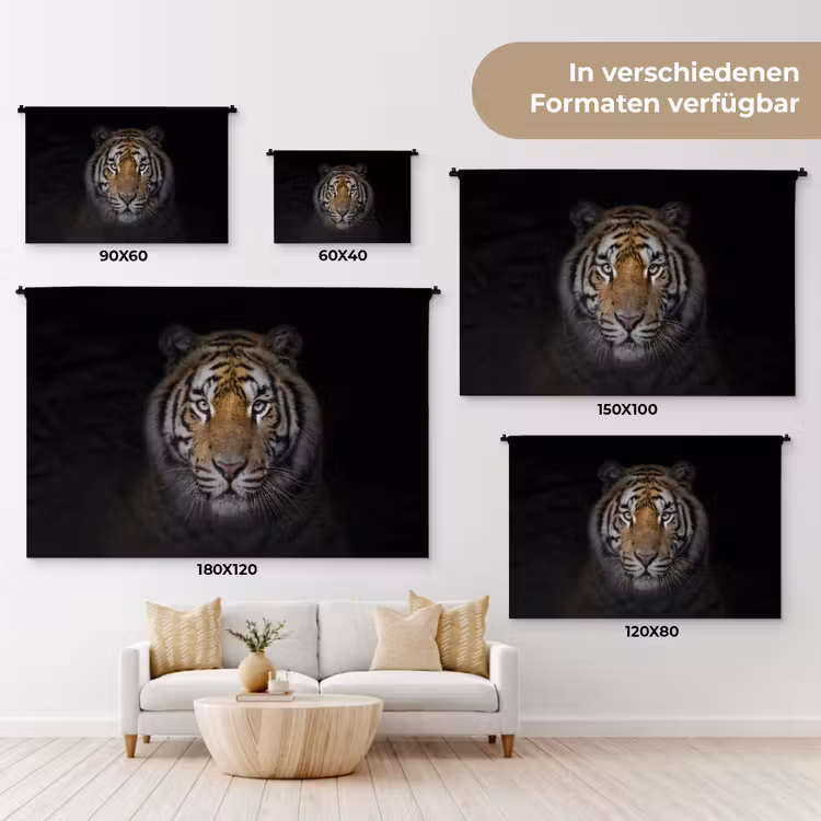 Tijger - Wilde dieren - Portret - Zwart - Dieren Wandkleed katoen klein -tsfeer8_DE