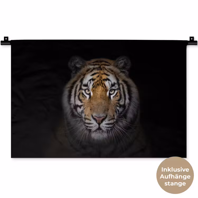 Tijger - Wilde dieren - Portret - Zwart - Dieren Wandkleed katoen klein -t3d_DE