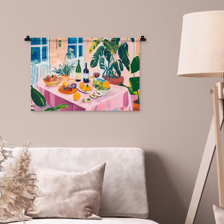 Tafel - Wijn - Fruit Wandkleed katoen klein -sfeer4