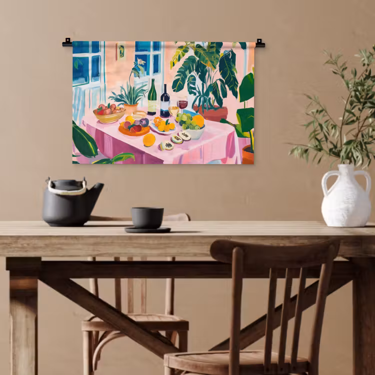 Tafel - Wijn - Fruit Wandkleed katoen klein -sfeer6