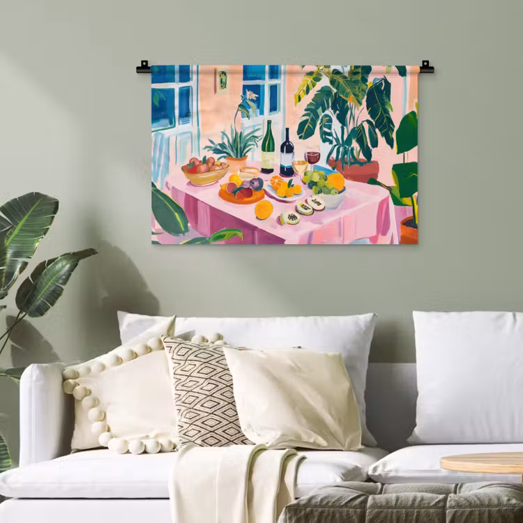 Tafel - Wijn - Fruit Wandkleed katoen klein -sfeer7