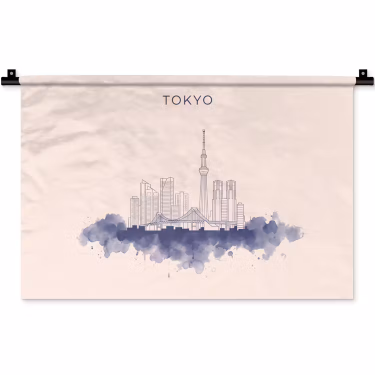Tokyo - Skyline - Stad - Abstract - Blauw Wandkleed katoen klein -zz3d