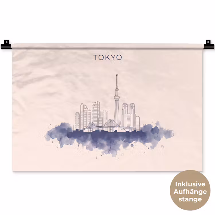 Tokyo - Skyline - Stad - Abstract - Blauw Wandkleed katoen klein -t3d_DE