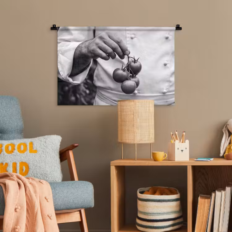 Tomaten - Chef - Zwart - Wit Wandkleed katoen klein -wsfeer4_kind