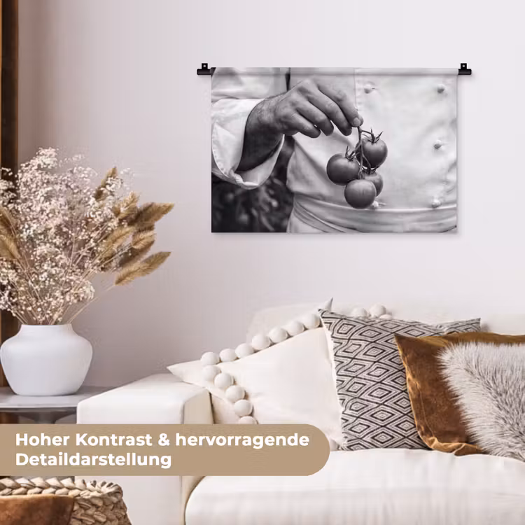Tomaten - Chef - Zwart - Wit Wandkleed katoen klein -tsfeer1_DE