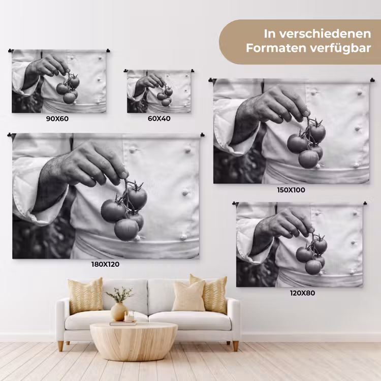 Tomaten - Chef - Zwart - Wit Wandkleed katoen klein -tsfeer8_DE