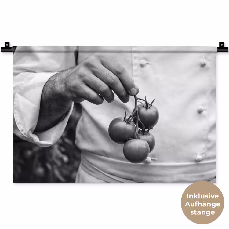 Tomaten - Chef - Zwart - Wit Wandkleed katoen klein -t3d_DE