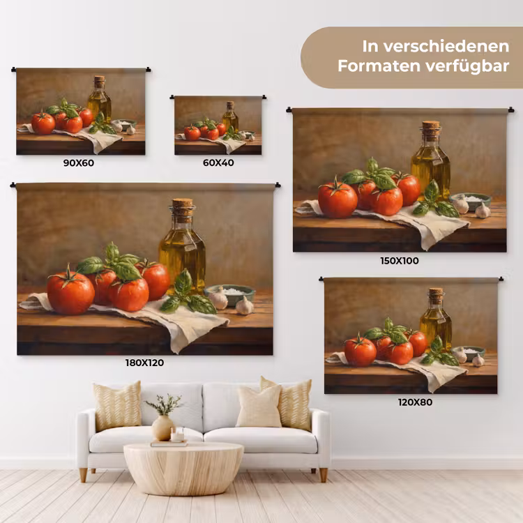 Tomaten - Olijfolie - Stilleven Wandkleed katoen klein -tsfeer8_DE