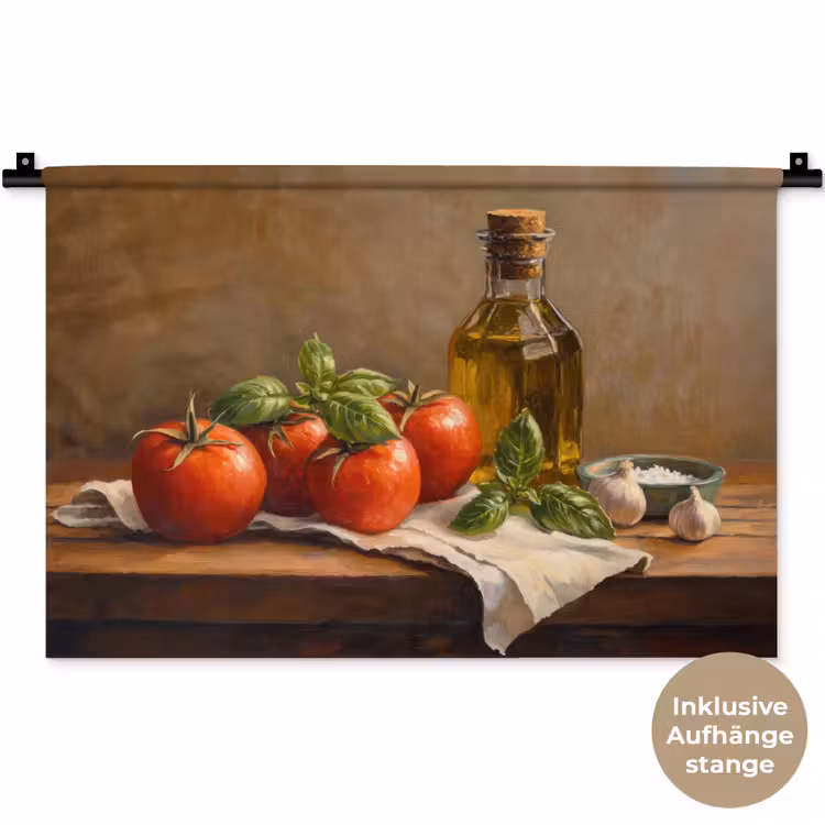 Tomaten - Olijfolie - Stilleven Wandkleed katoen klein -t3d_DE