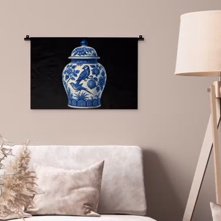 Pot - Delfts Blauw - Bloemen Wandkleed katoen klein -sfeer4