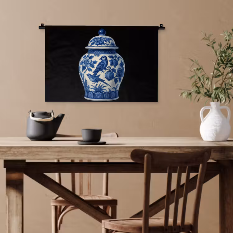 Pot - Delfts Blauw - Bloemen Wandkleed katoen klein -sfeer6