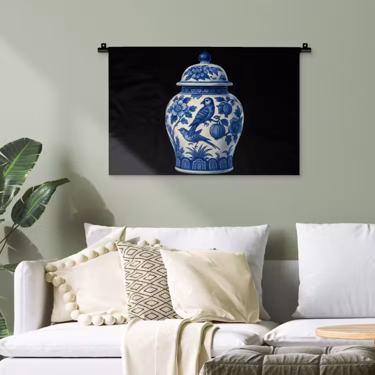 Pot - Delfts Blauw - Bloemen Wandkleed katoen klein -sfeer7