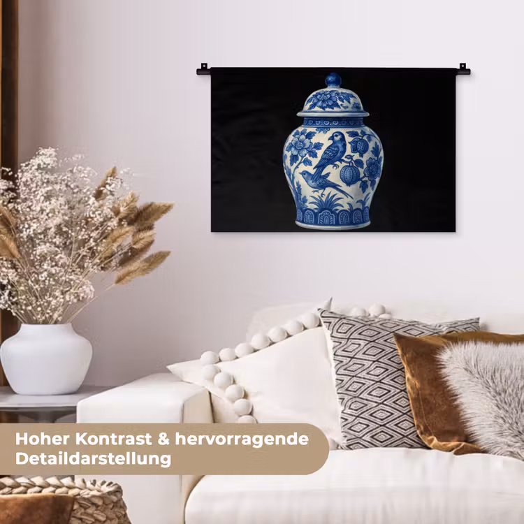 Pot - Delfts Blauw - Bloemen Wandkleed katoen klein -tsfeer1_DE