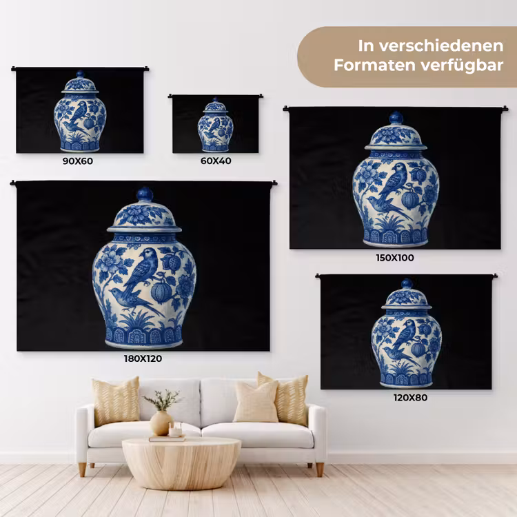 Pot - Delfts Blauw - Bloemen Wandkleed katoen klein -tsfeer8_DE