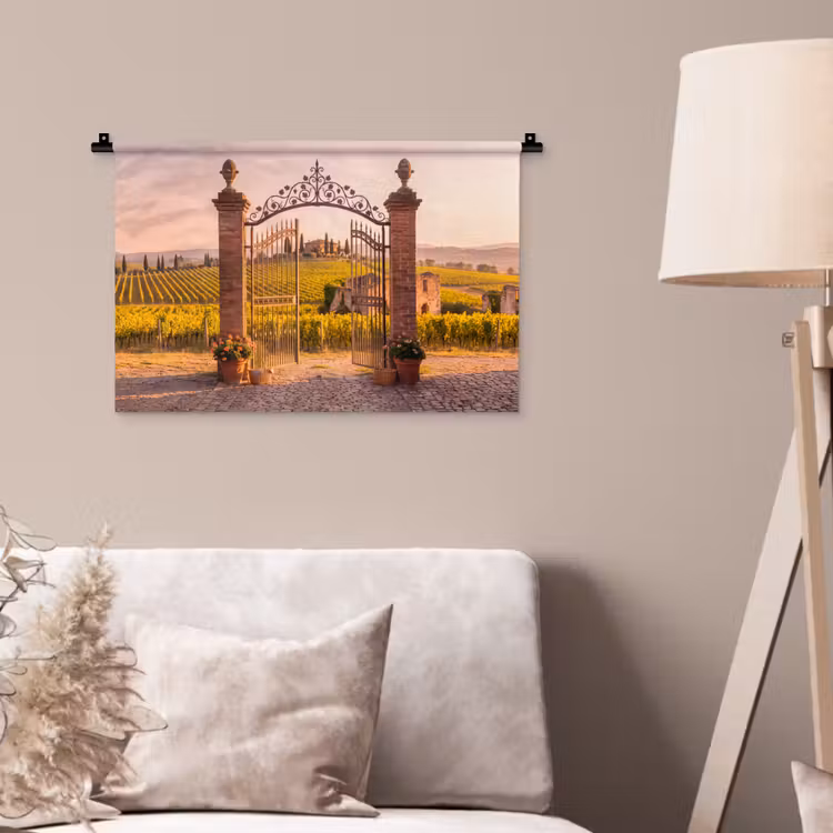 Poort - Landschap - Platteland - Zonlicht - Warm Wandkleed katoen klein -sfeer4
