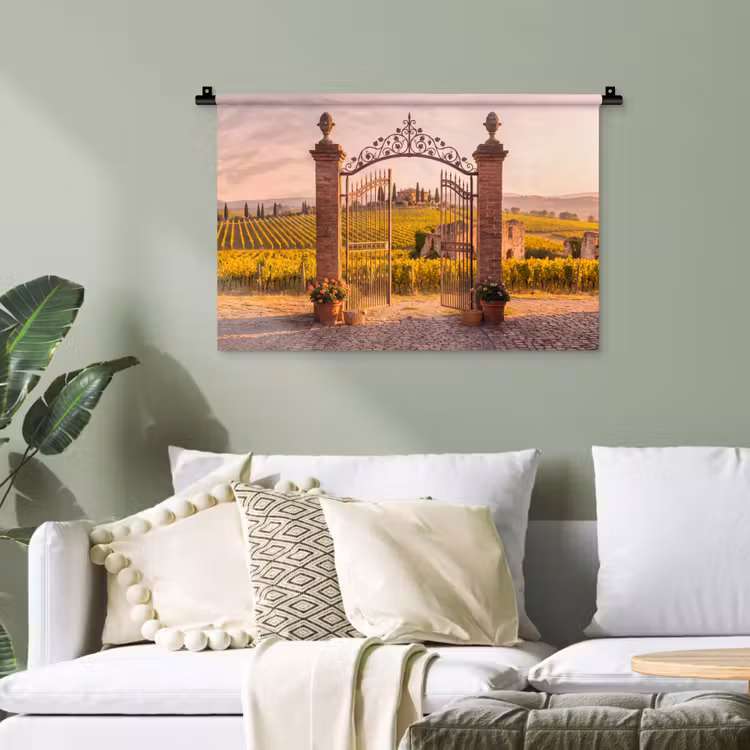 Poort - Landschap - Platteland - Zonlicht - Warm Wandkleed katoen klein -sfeer7